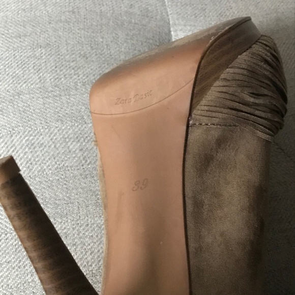 Zara Neutral Taupe Beige Knot Peep Toe Heels Size 39 - Picture 8 of 8